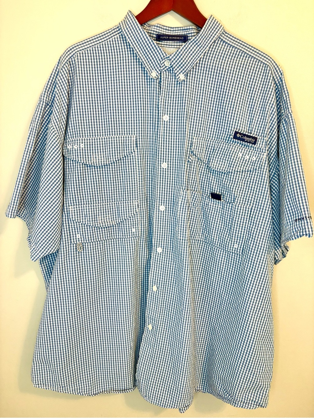 Columbia PFG Super Bonehead Blue Gingham Fishing Shirt 3X